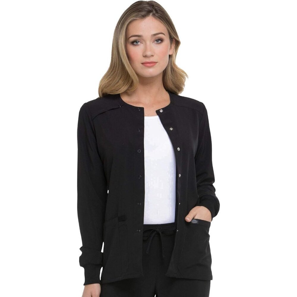 Scrub Jacket Women Snap Front Warm-up Pockets Medical Nursing Uniform
